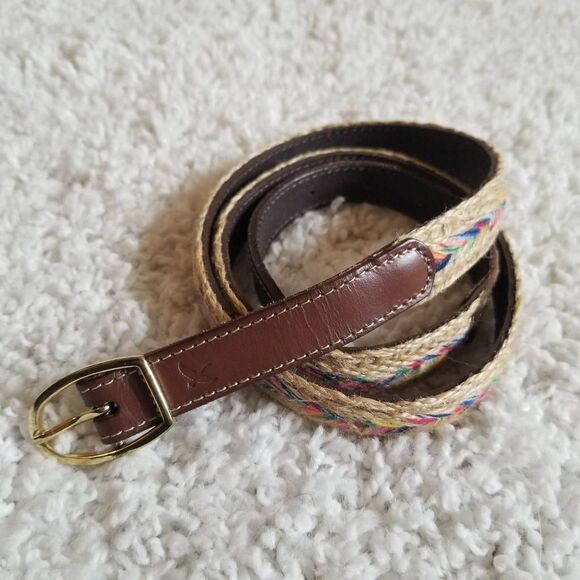 Vintage Eddie Bauer Leather + Woven Belt M - Picture 1 of 8